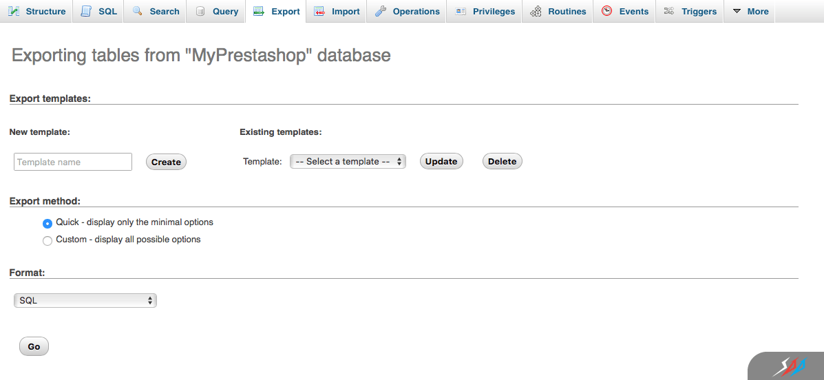 Export Prestashop Database
