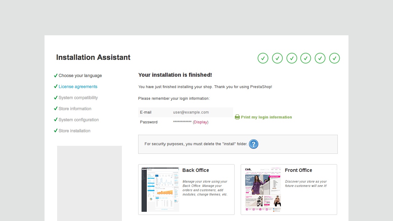 Finished - Prestashop Installation