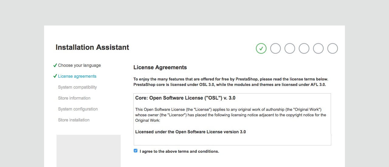 License agreements - Prestashop Installation