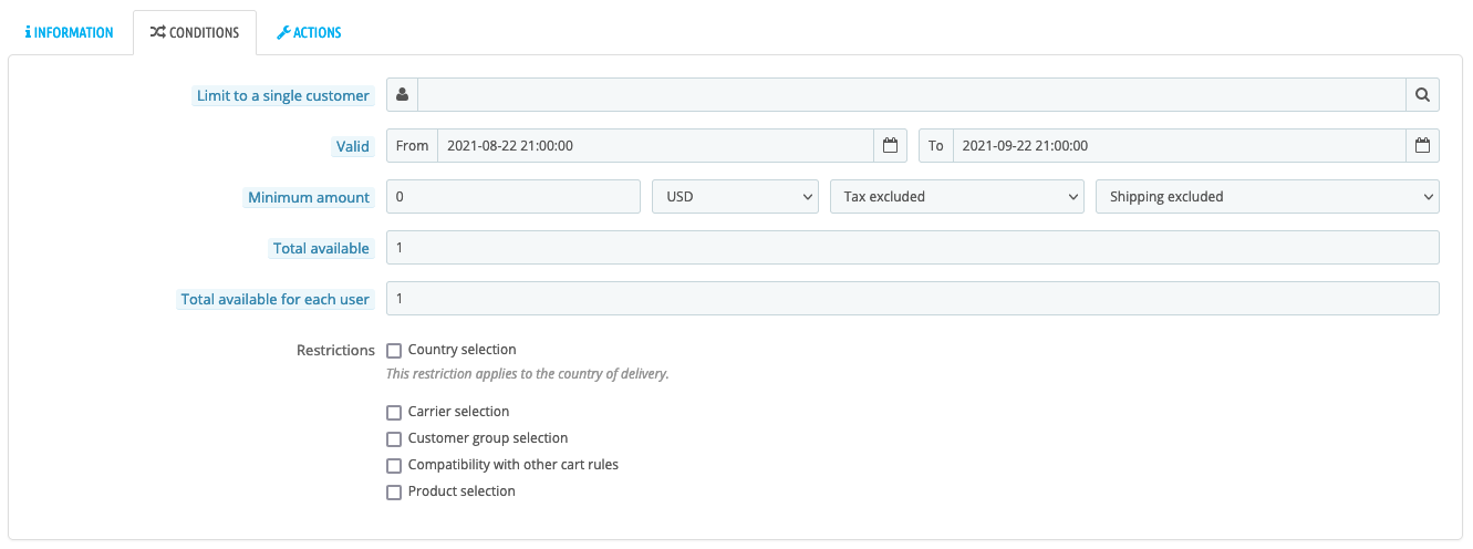 PrestaShop Cart Rules