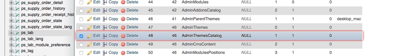 Remove Prestashop Theme Catalog menu via database