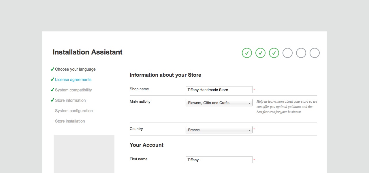 Store information - Prestashop Installation