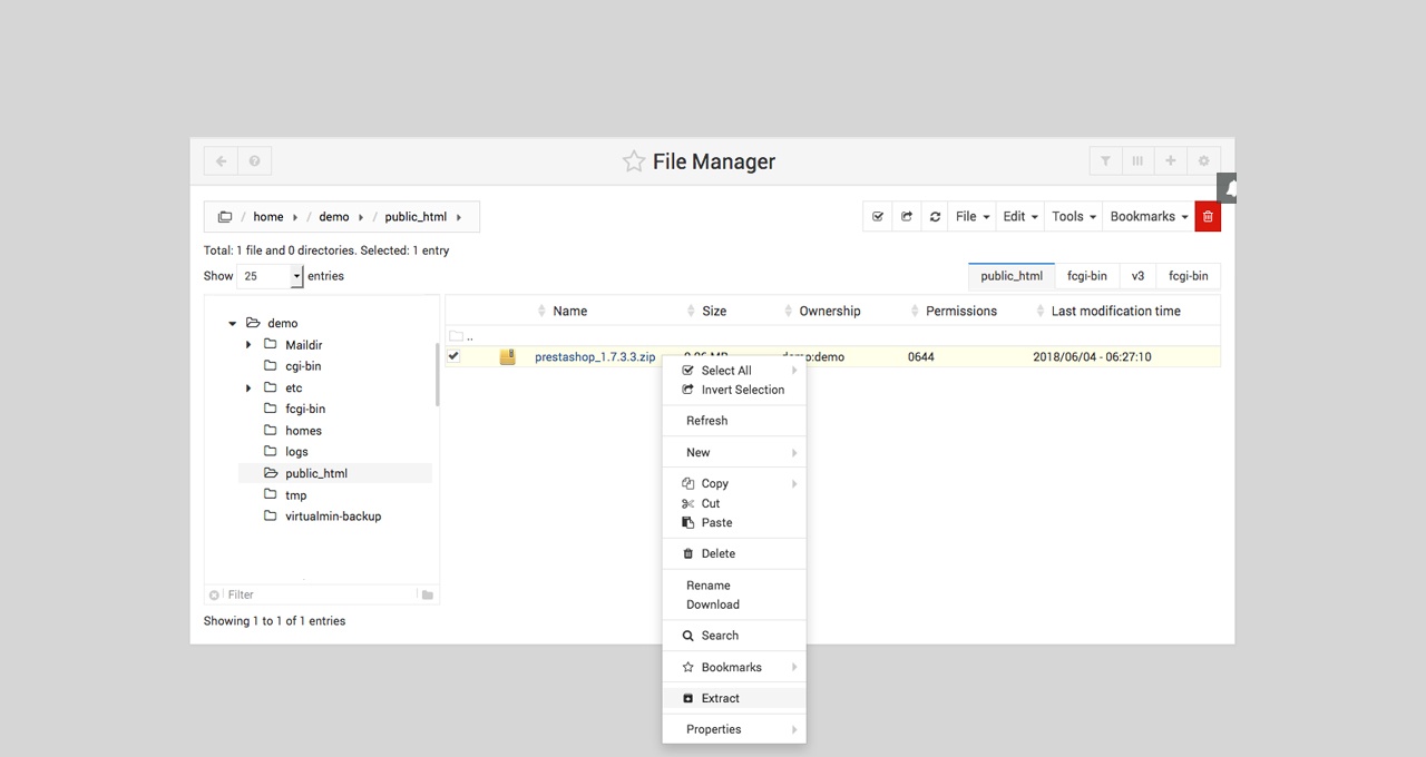 Upload the PrestaShop package to Server