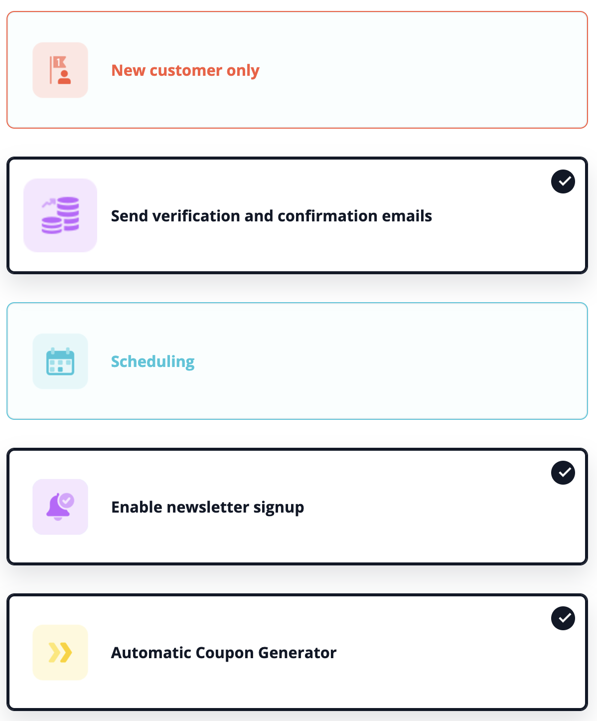 Newsletter Popup fonctionnalités de ciblage, vérification, planification et coupons