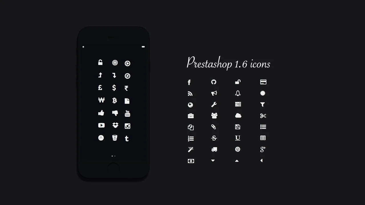 List of Prestashop 1.6 icons
