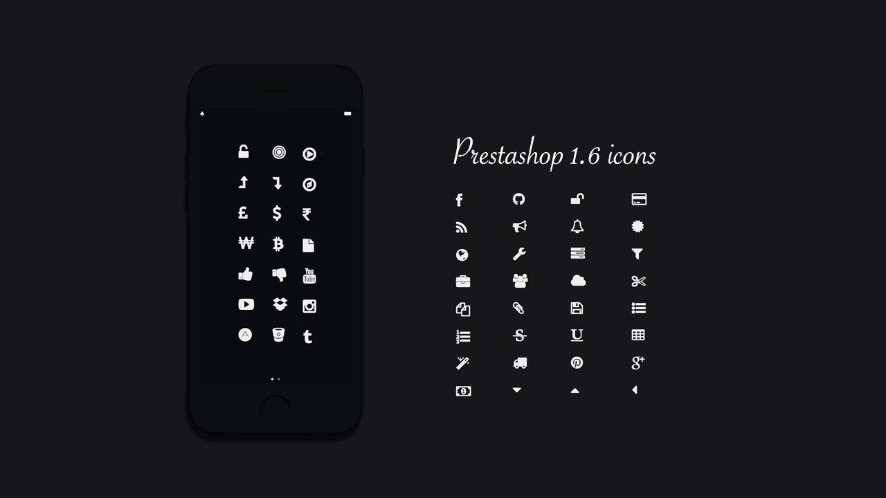 List of Prestashop 1.6 icons