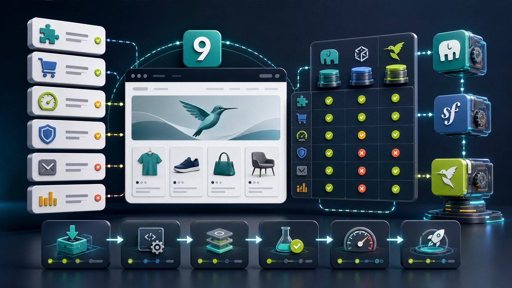 Matrice de compatibilité des modules PrestaShop 9 avec le thème Hummingbird et les vérifications Symphony