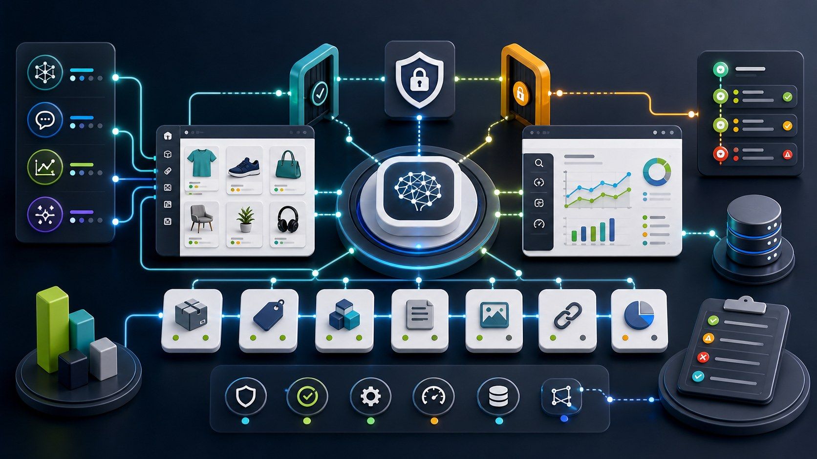 Brama agentów PrestaShop AI łącząca katalog, SEO, zapasy i bezpieczne workflowy API