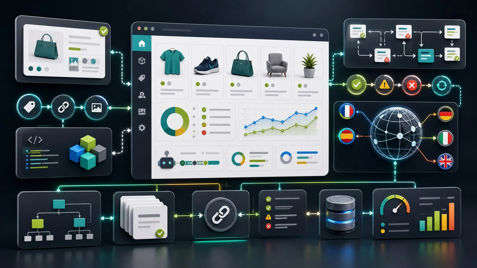 PrestaShop technical SEO audit dashboard with hreflang, clean URLs, schema and sitemap checks